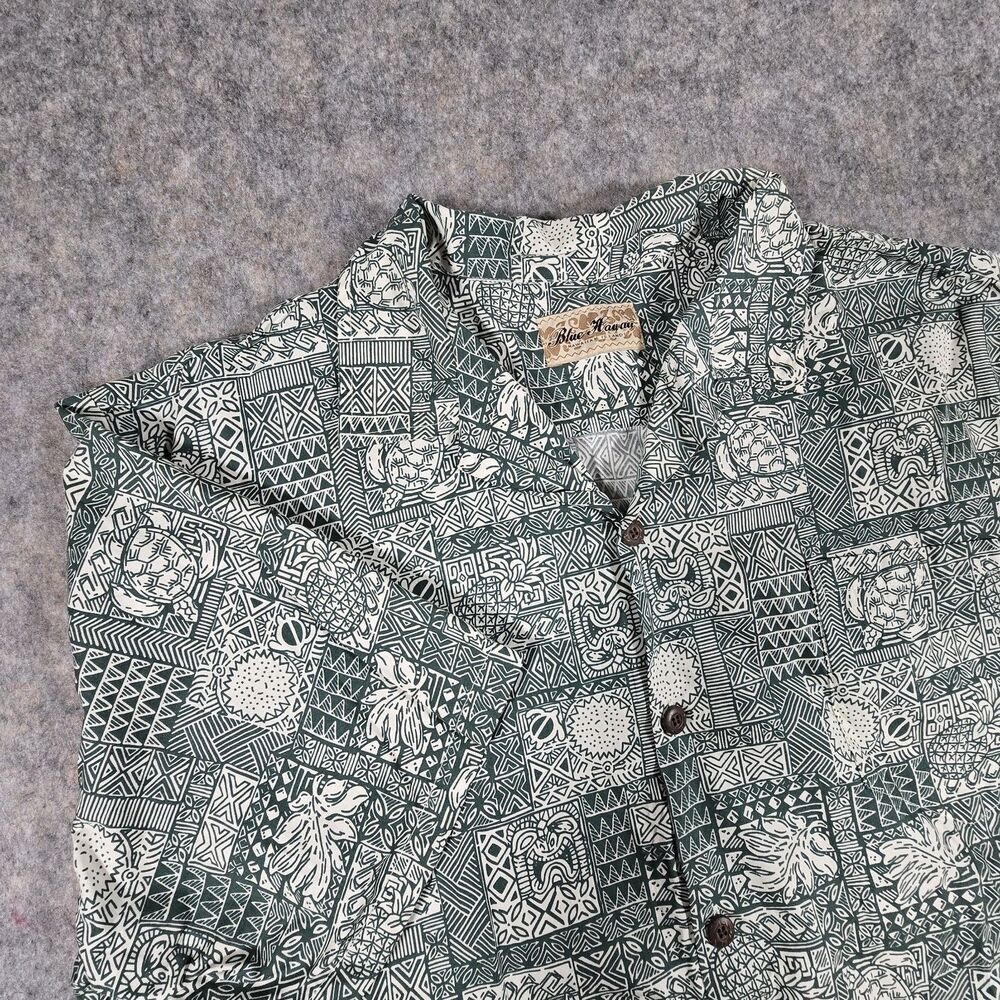 Blue Hawaii Cotton Shirt Mens Size 2XL Short Sleeve Green Multi Tropical Print